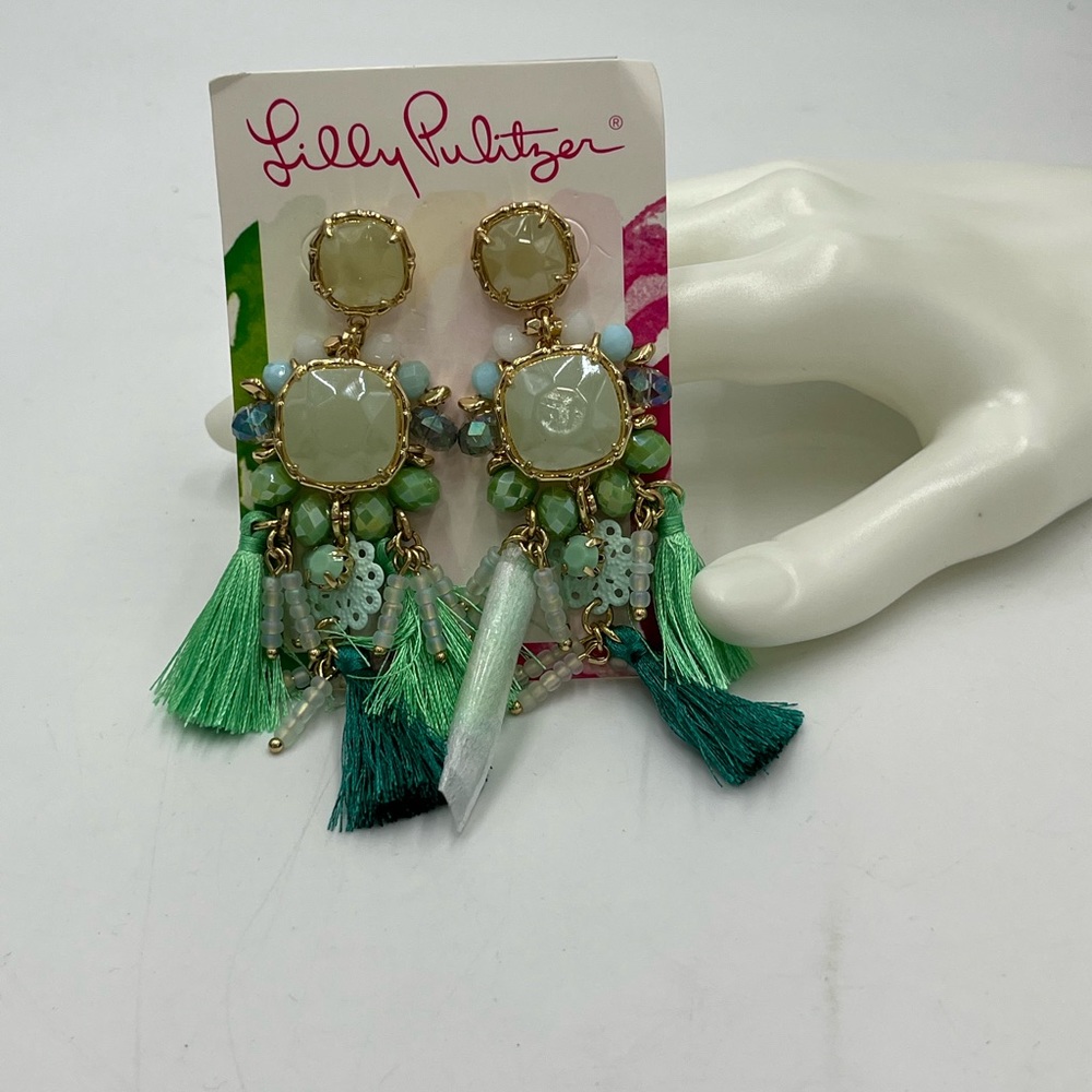 Lilly Pulitzer Waterside Amante Aqua Tassel Earrings STYLE #28567 - Picture 5 of 10
